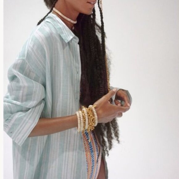 Lemlem x H&M Pure Linen Stripe Beach Coverup or Shirt - Picture 2 of 9